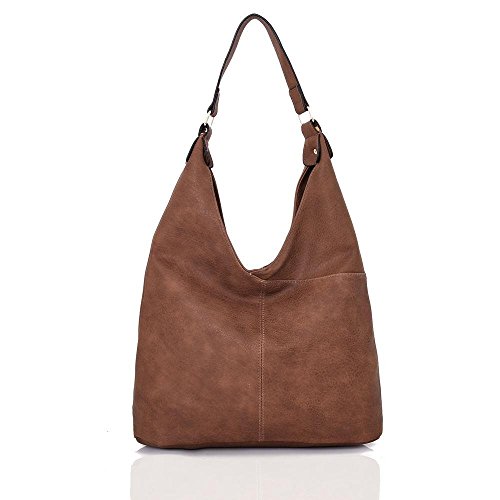 Stylish Lightweight Vegan Leather Shoulder Handbag (Brown)
