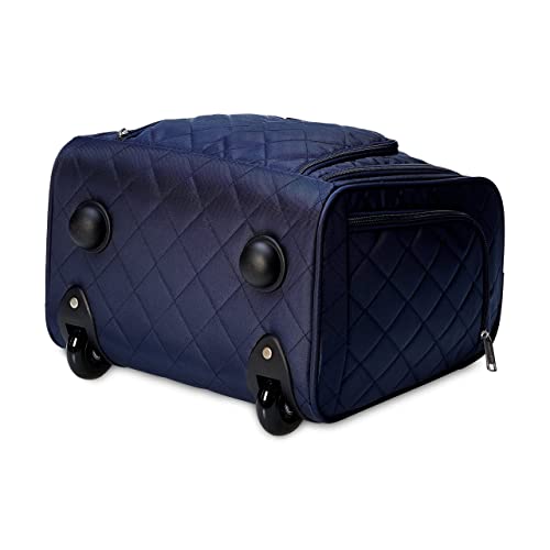 Navy Blue Quilted Designer Underseat Suitcase | Telescopic Handle
