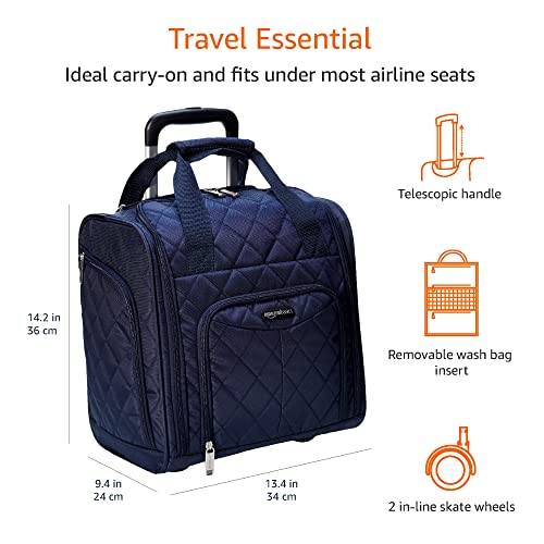 Navy Blue Quilted Designer Underseat Suitcase | Telescopic Handle