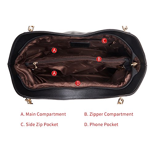 Women's Black Leather Designer Handbags with Keyring Decoration
