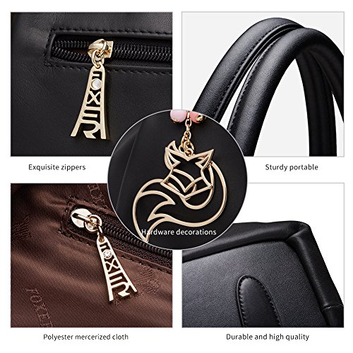 Women's Black Leather Designer Handbags with Keyring Decoration