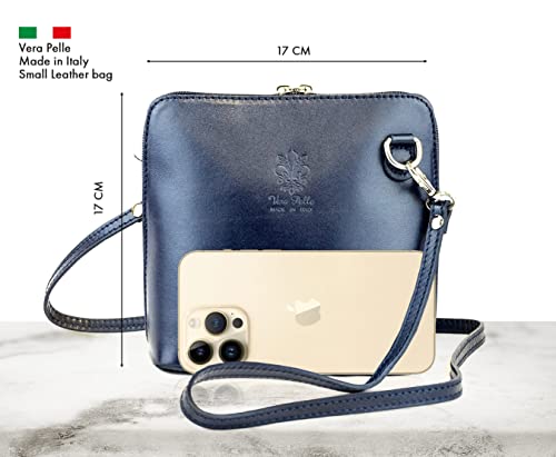 Italian Navy Leather Designer Crossbody Bag for Women