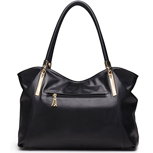 Women's Black Leather Designer Handbags with Keyring Decoration