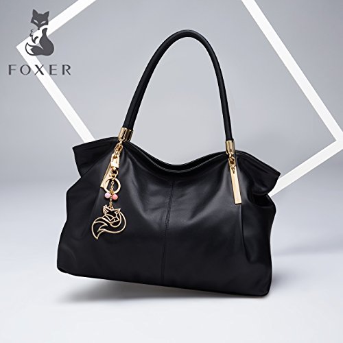 Women's Black Leather Designer Handbags with Keyring Decoration
