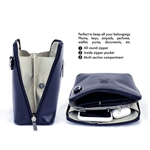 Italian Navy Leather Designer Crossbody Bag for Women