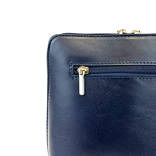 Italian Navy Leather Designer Crossbody Bag for Women
