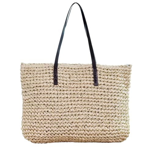 Beige Straw Woven Tote: Large Capacity Designer Handbag