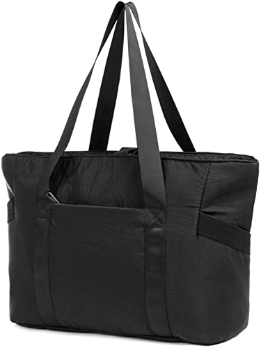 Stylish Black Tote Bag with Yoga Mat Buckle