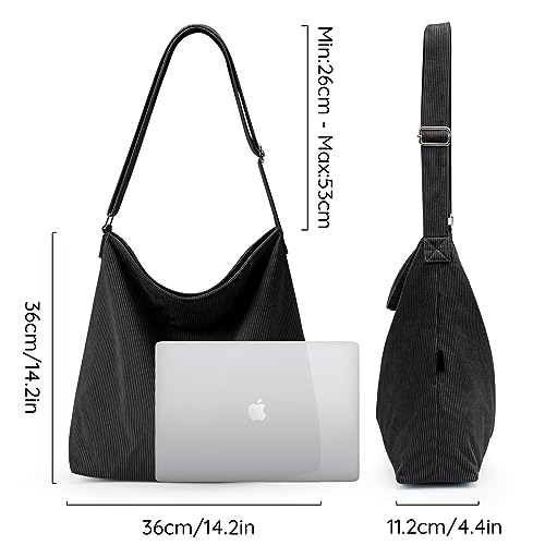 KALIDI Women's Corduroy Tote Bag with Zip & Pockets