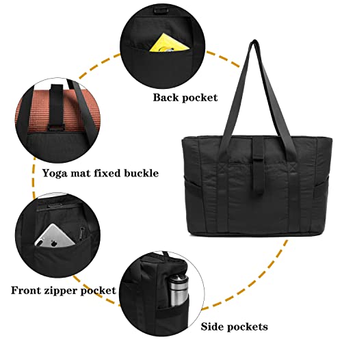 Stylish Black Tote Bag with Yoga Mat Buckle