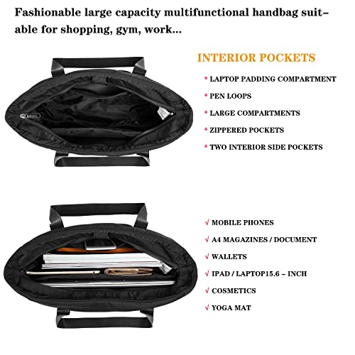 Stylish Black Tote Bag with Yoga Mat Buckle