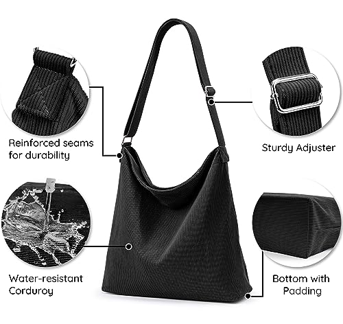 KALIDI Women's Corduroy Tote Bag with Zip & Pockets