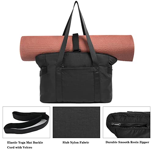 Stylish Black Tote Bag with Yoga Mat Buckle