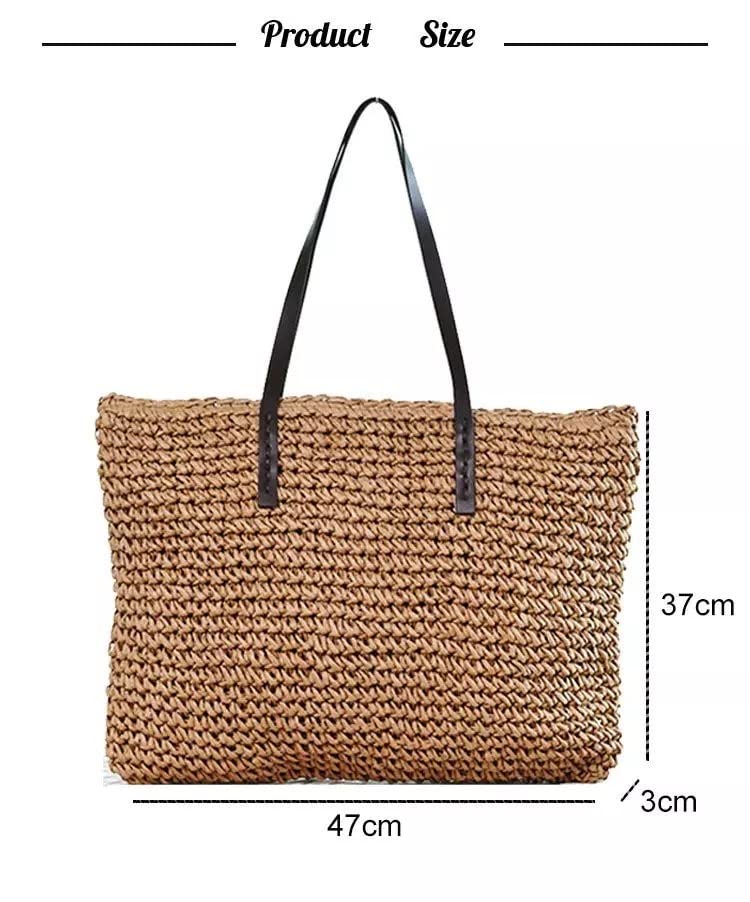 Beige Straw Woven Tote: Large Capacity Designer Handbag