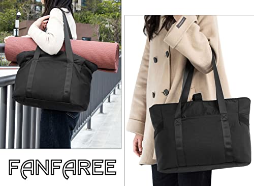 Stylish Black Tote Bag with Yoga Mat Buckle