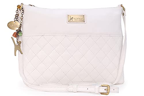 Designer Catwalk Handbag - Medium Size - Quilted Leather - SADIE - White