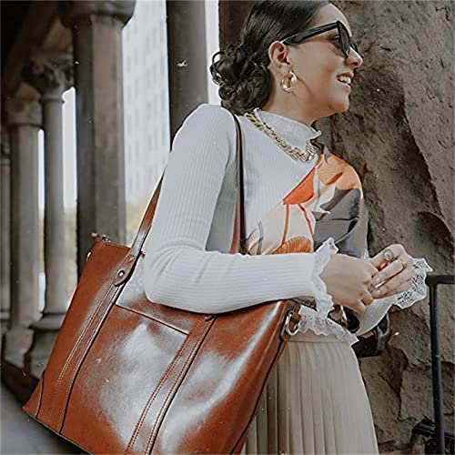 S-ZONE 15.6" Women's Leather Laptop Bag, Large Shoulder Tote