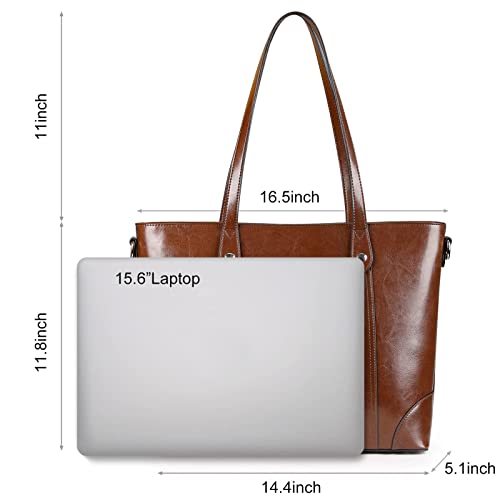 S-ZONE 15.6" Women's Leather Laptop Bag, Large Shoulder Tote