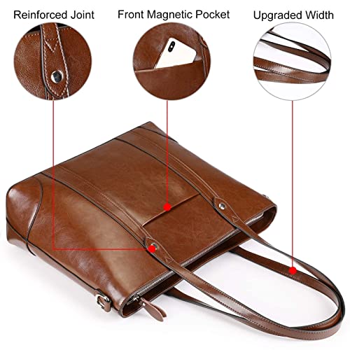 S-ZONE 15.6" Women's Leather Laptop Bag, Large Shoulder Tote