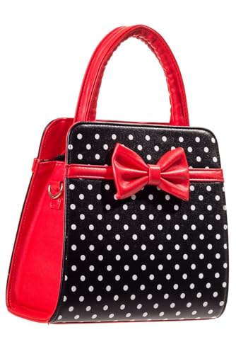 Carla Retro Rockabilly Polka Faux Leather Handbag Black