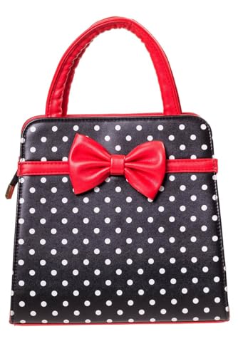 Carla Retro Rockabilly Polka Faux Leather Handbag Black