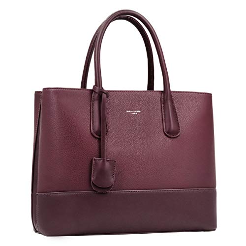 David Jones Genuine Leather Women's Tote Handbag - Burgundy