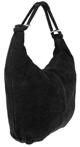 Italian Leather & Suede Black Girly Hobo Handbag