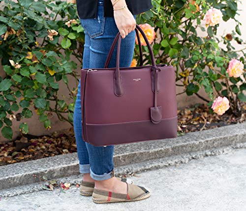 David Jones Genuine Leather Women's Tote Handbag - Burgundy