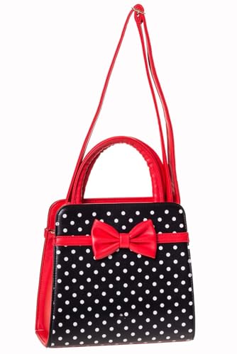 Carla Retro Rockabilly Polka Faux Leather Handbag Black