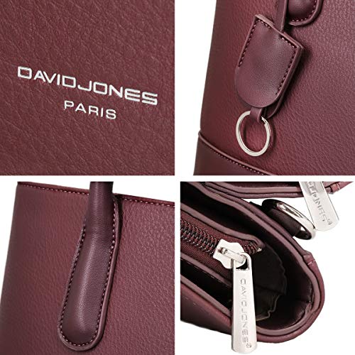 David Jones Genuine Leather Women's Tote Handbag - Burgundy