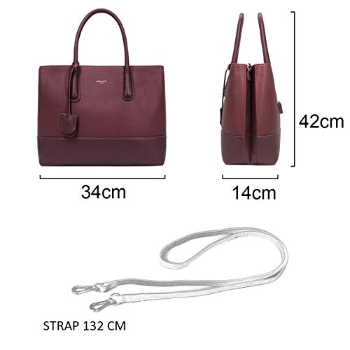 David Jones Genuine Leather Women's Tote Handbag - Burgundy