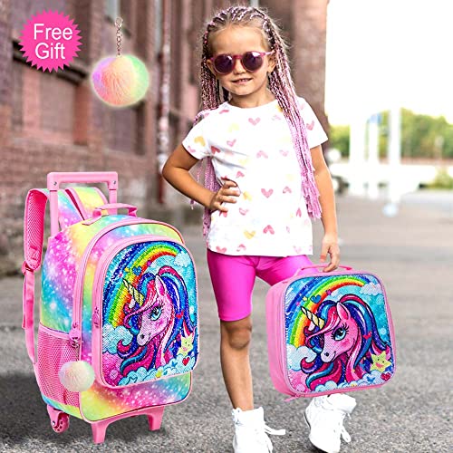 Rainbow Unicorn Backpack Set: Girls' Rolling Bookbag
