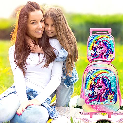 Rainbow Unicorn Backpack Set: Girls' Rolling Bookbag
