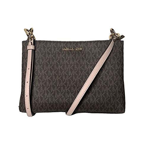Michael Kors Trisha Signature Triple Compartment Crossbody in BROWN-PINK