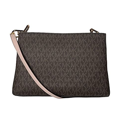 Michael Kors Trisha Signature Triple Compartment Crossbody in BROWN-PINK