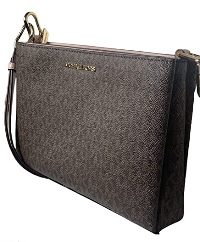 Michael Kors Trisha Signature Triple Compartment Crossbody in BROWN-PINK