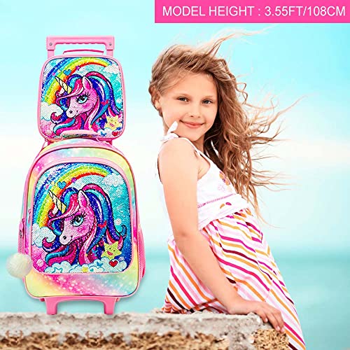 Rainbow Unicorn Backpack Set: Girls' Rolling Bookbag
