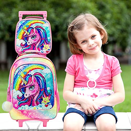 Rainbow Unicorn Backpack Set: Girls' Rolling Bookbag