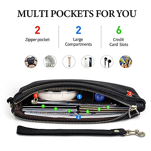 Befen Genuine Leather Small Clutch with Detachable Strap