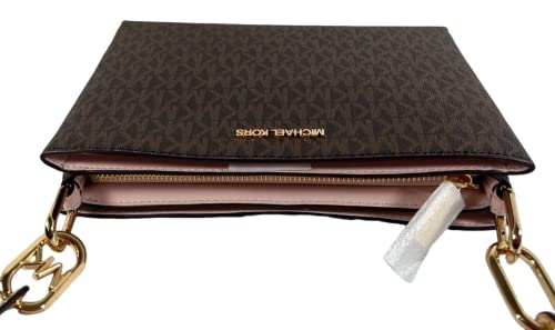 Michael Kors Trisha Signature Triple Compartment Crossbody in BROWN-PINK