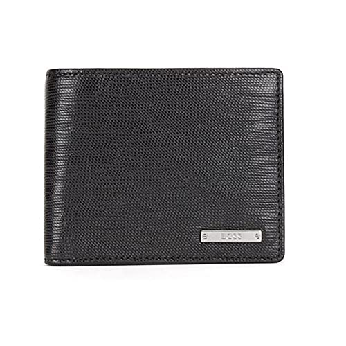 Italian Leather BOSS Mens Trifold Wallet with Logo