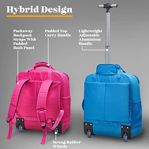 Designer Kid's Rolling Backpack with Removable Bag, Pink