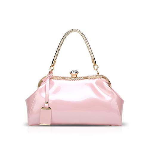 NICOLE & DORIS Pink Patent Leather Designer Evening Clutch