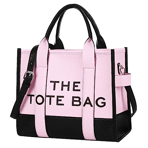 Pink PU Leather Tote Bag with Removable Strap