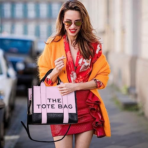 Pink PU Leather Tote Bag with Removable Strap