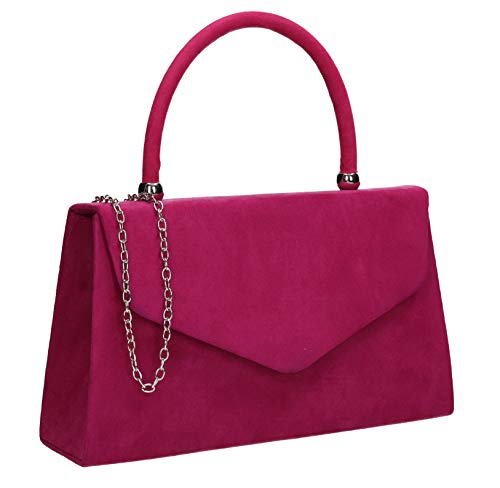 Fuschia Suede Velvet Envelope Clutch Bag