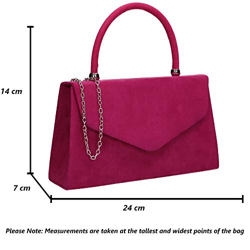 Fuschia Suede Velvet Envelope Clutch Bag