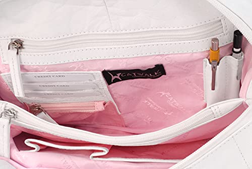 Catwalk Collection Leder Handtasche - JANE - Weiß