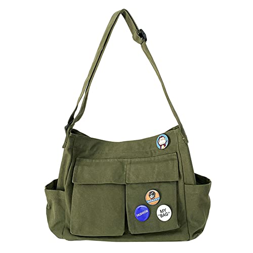 Kawaii Pin Canvas Messenger Bag - Multiple Pockets