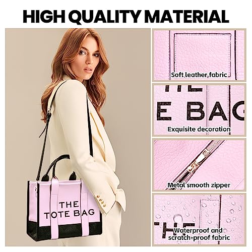 Pink PU Leather Tote Bag with Removable Strap